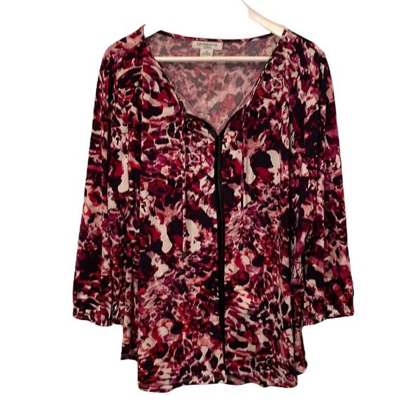 Liz Claiborne popover top with faux leather detailing 2X Preowned - Picture 1 of 9